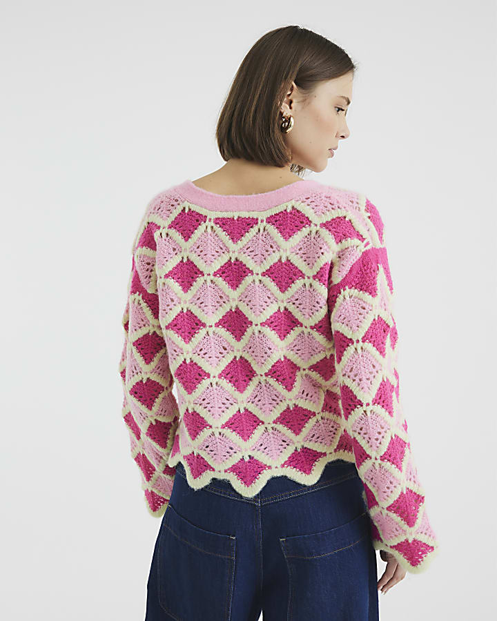 Pink Knitted Wave Cardigan