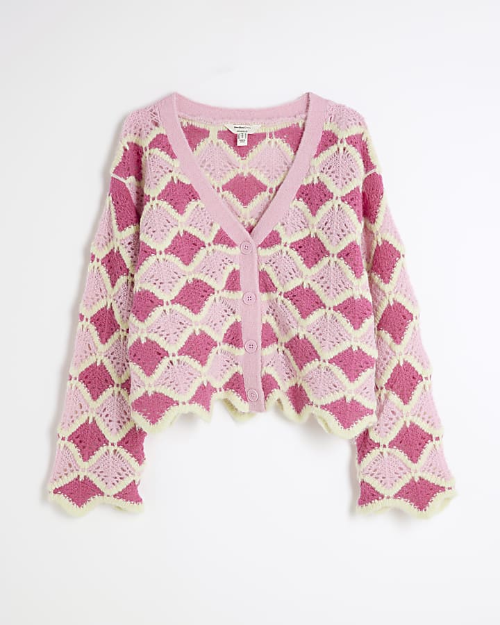 Pink Knitted Wave Cardigan