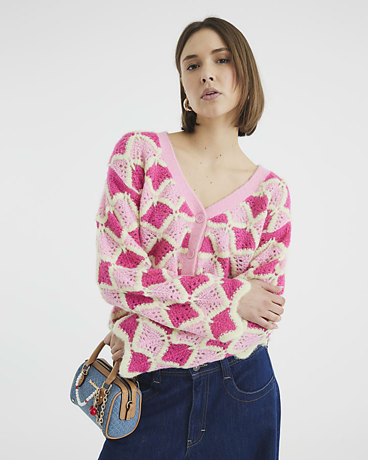 Pink Knitted Wave Cardigan