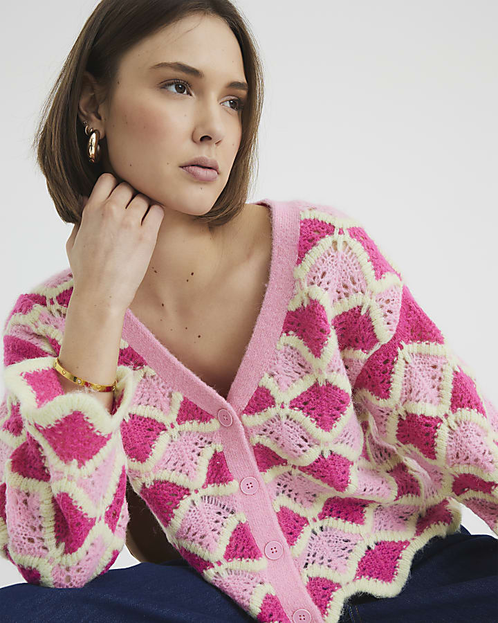 Pink Knitted Wave Cardigan