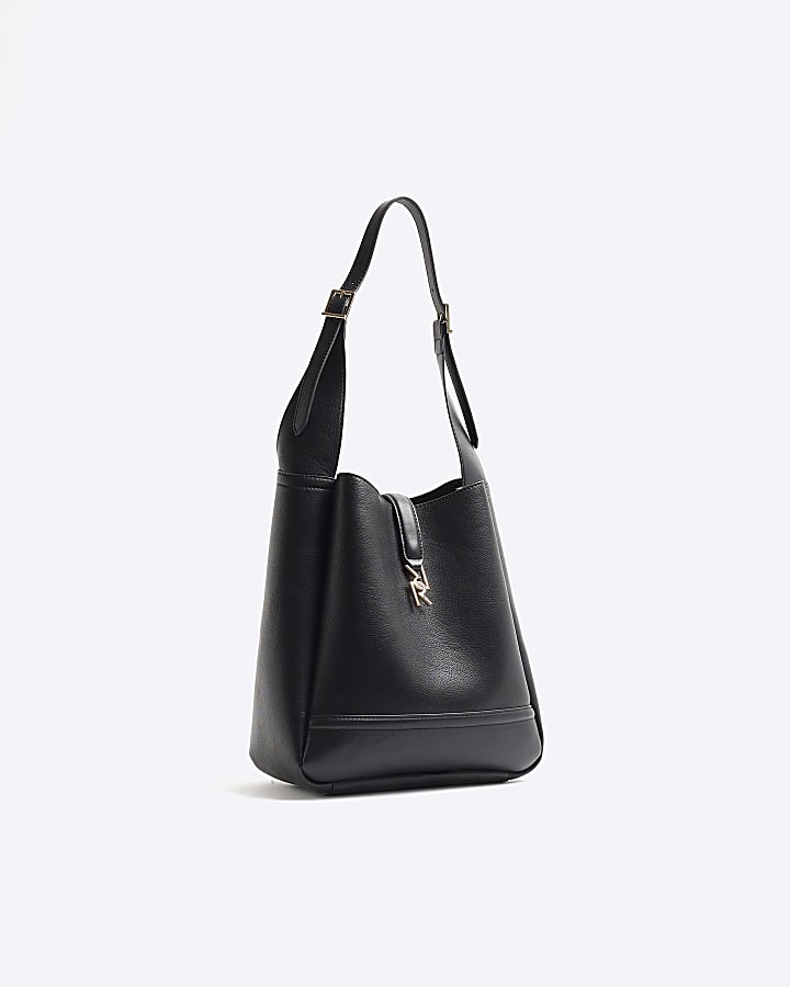 Black Tab Front Shoulder Bag