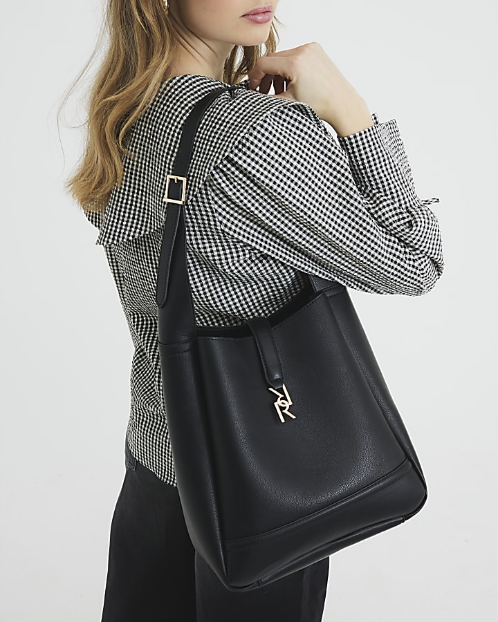 Black Tab Front Shoulder Bag