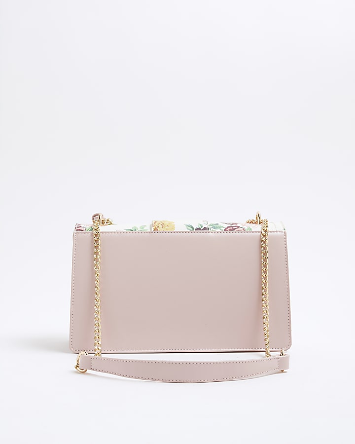 Cream Faux Leather Floral Shoulder Bag