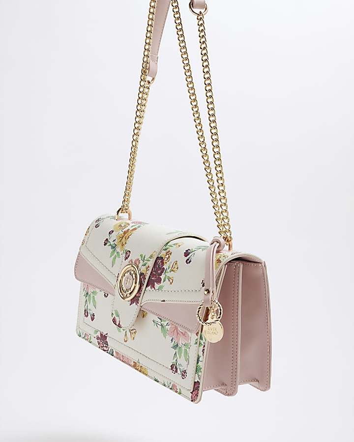 Cream Faux Leather Floral Shoulder Bag