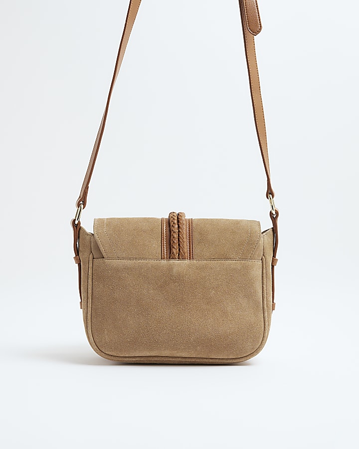 Brown Suede Braided Cross Body Bag