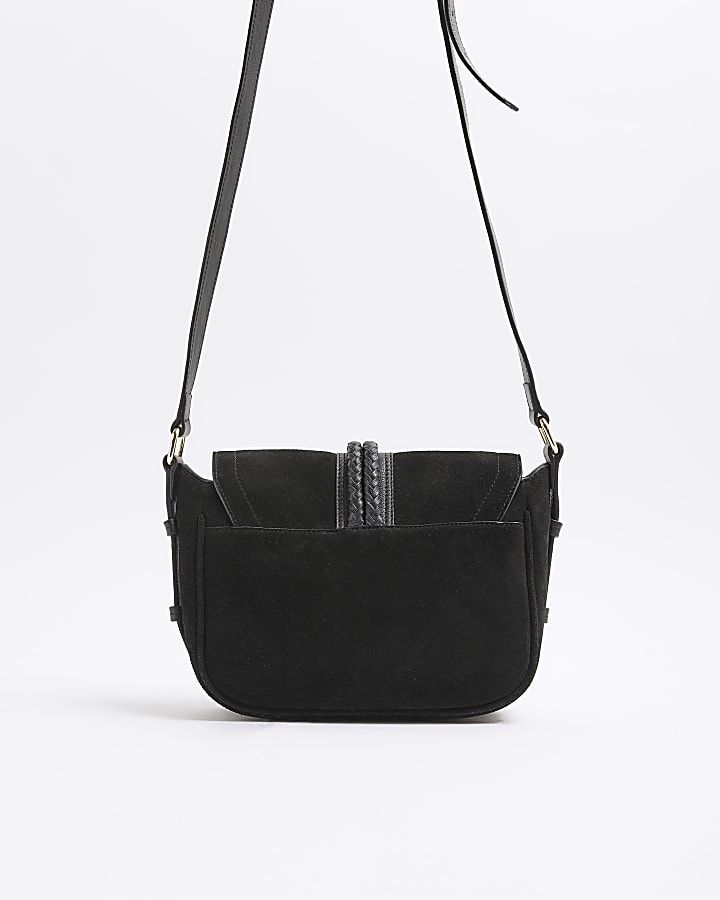 Black Suede Braided Cross Body Bag