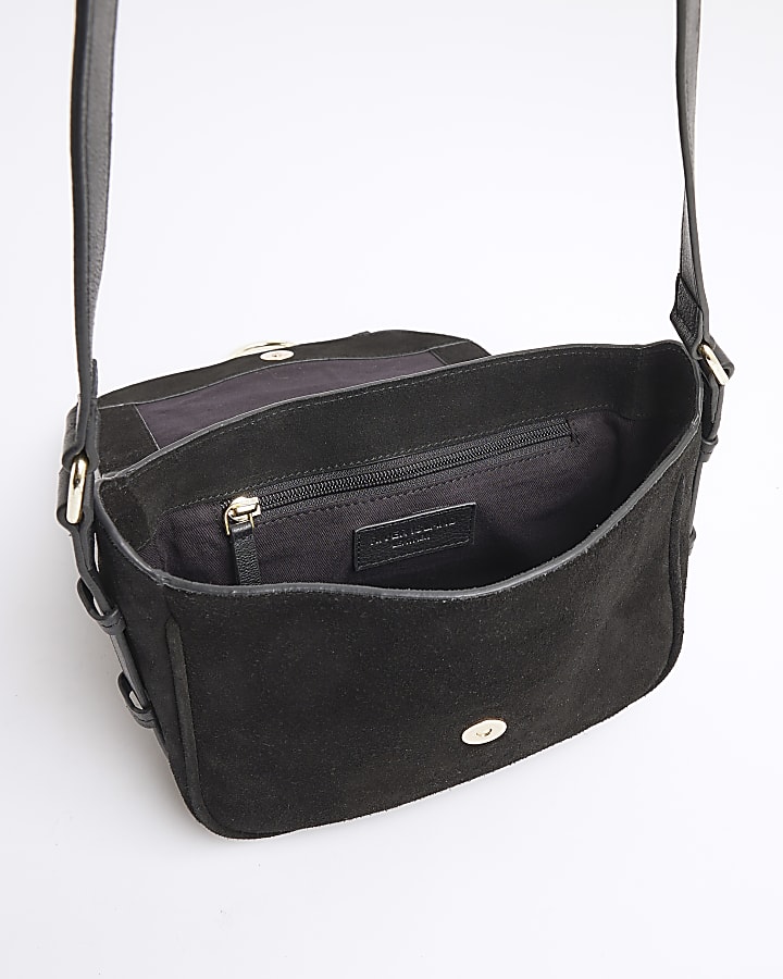 Black Suede Braided Cross Body Bag