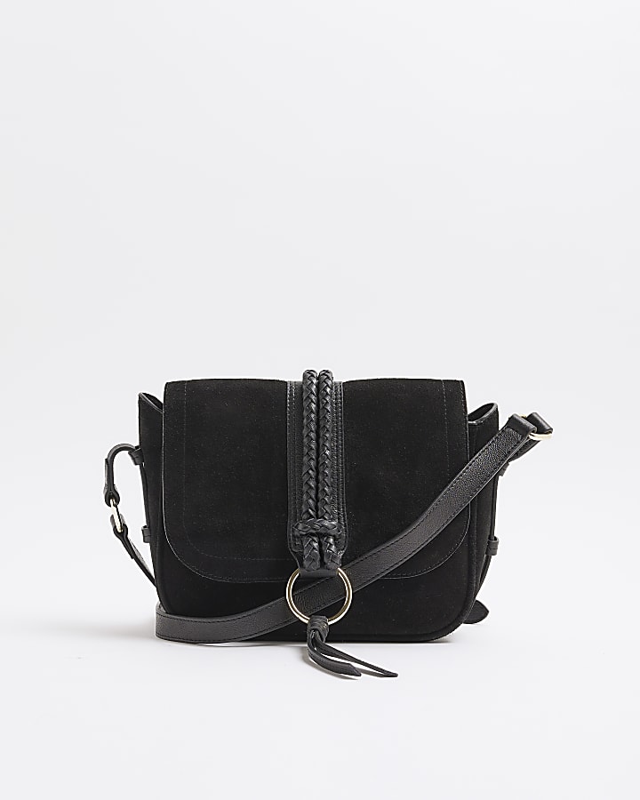 Black Suede Braided Cross Body Bag