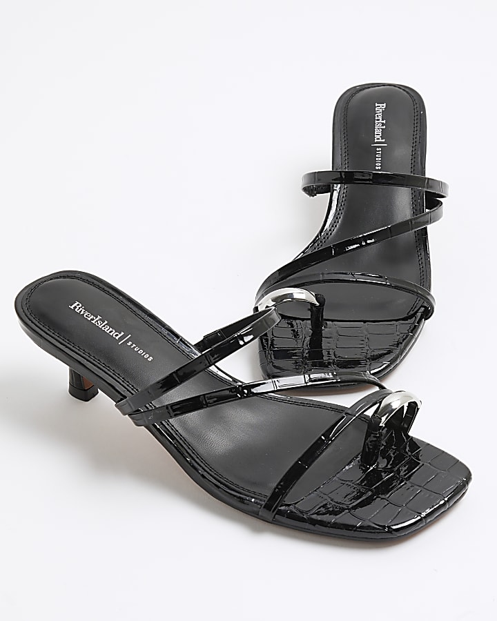 Black Kitten Heel Mule Sandals