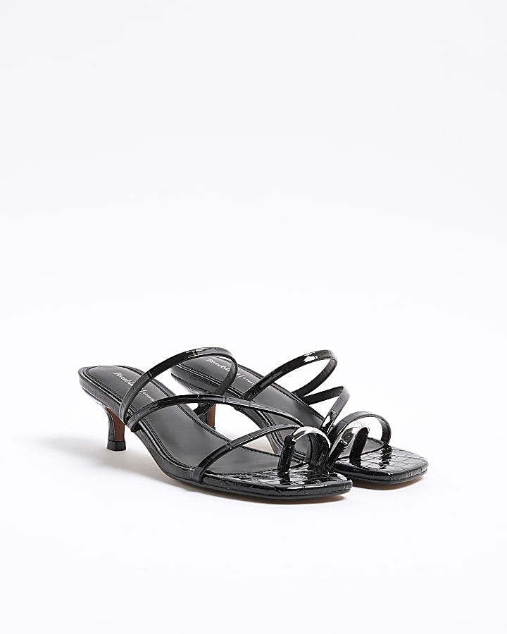 Black Kitten Heel Mule Sandals