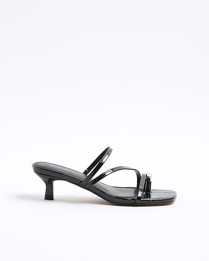 Black Kitten Heel Mule Sandals