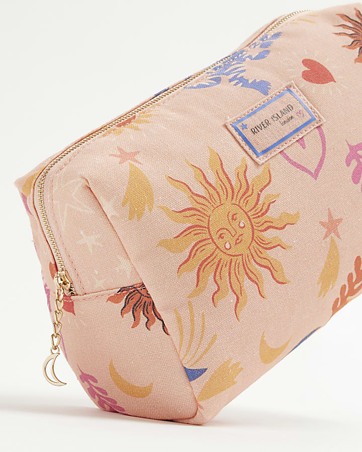 Pink Canvas Sun And Moon Make Up Bag