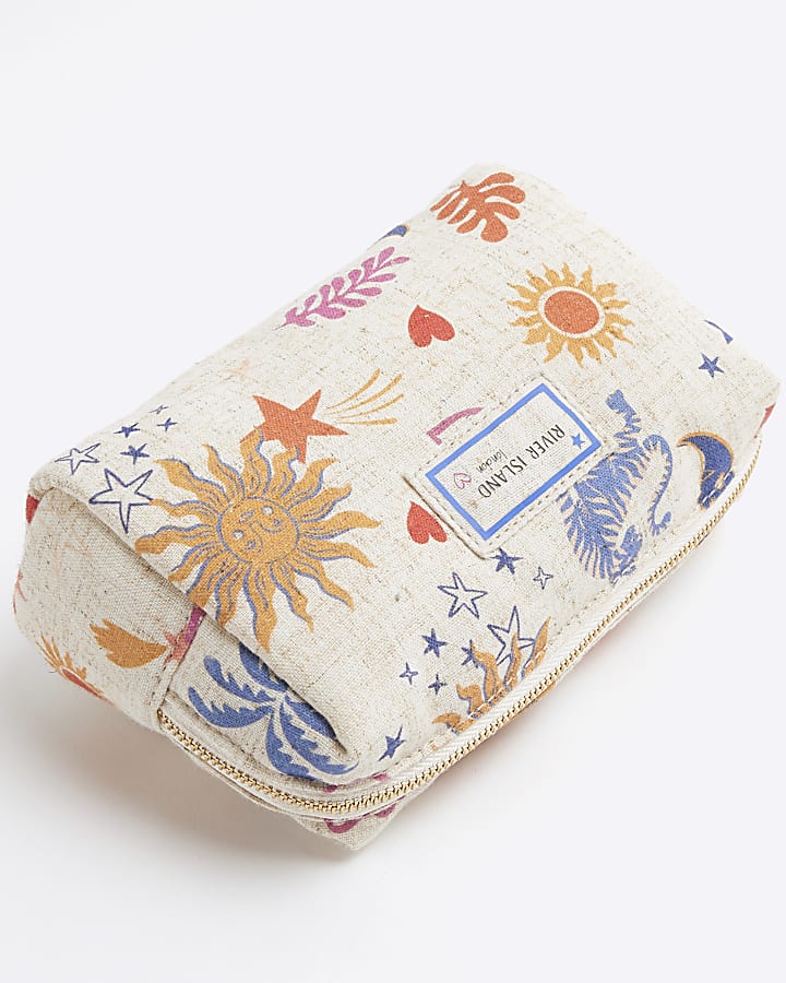 Cream Canvas Sun And Moon Make Up Bag