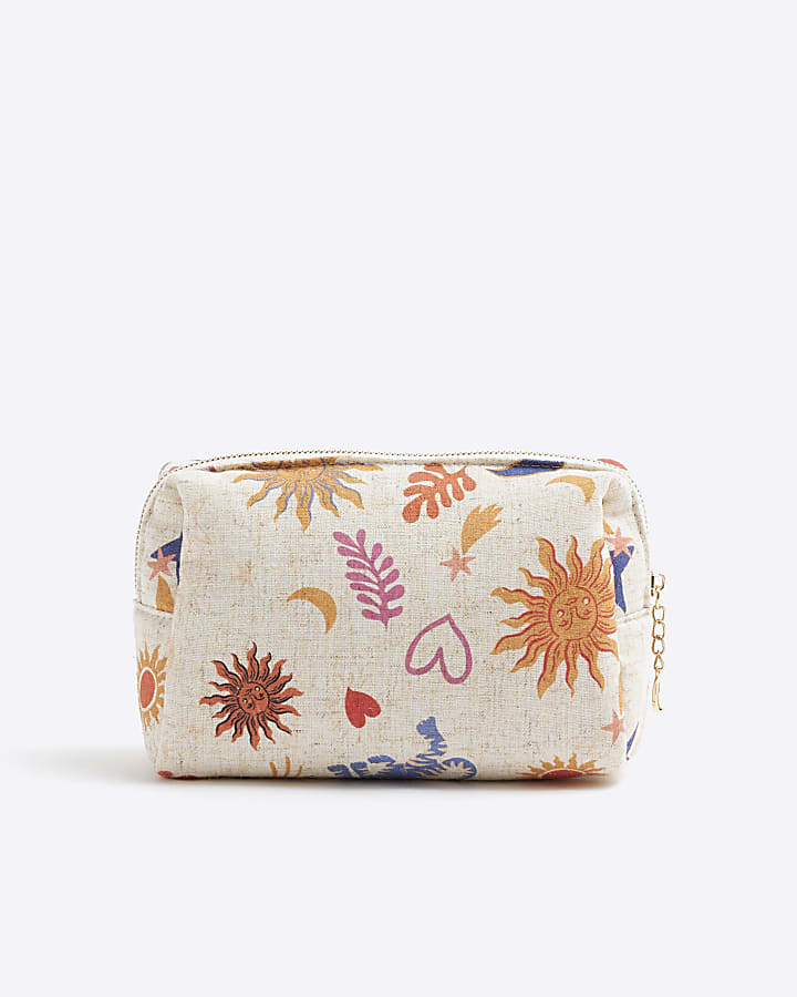 Cream Canvas Sun And Moon Make Up Bag