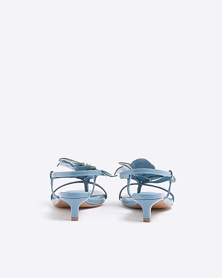 Blue Kitten Heel Flower Sandals