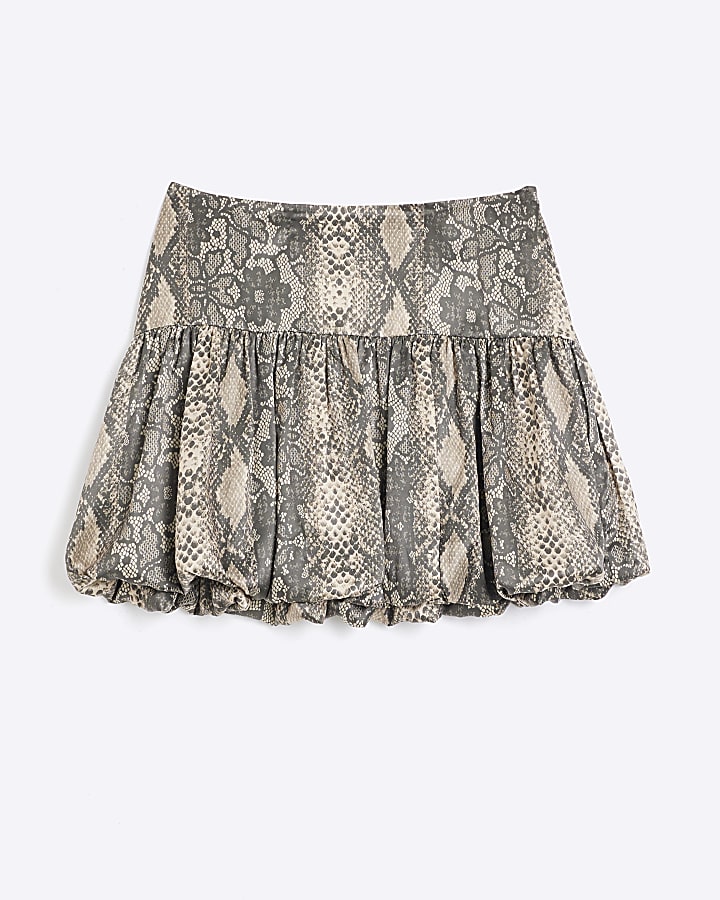 Brown Snake Bubble Hem Mini Skirt