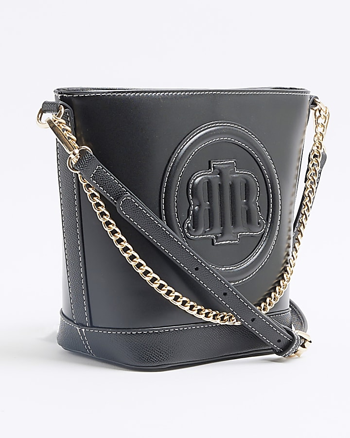 Black Faux Leather Chain Cross Body Bag