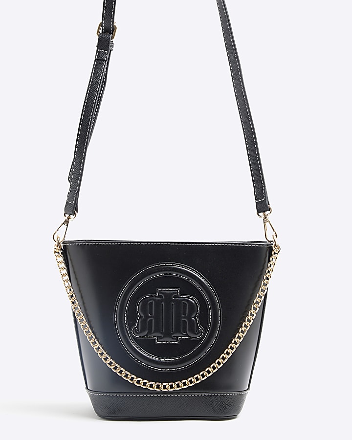 Black Faux Leather Chain Cross Body Bag