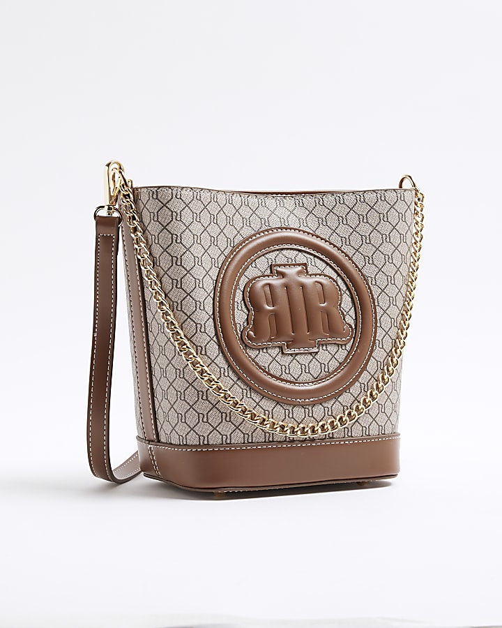 Brown Faux Leather Chain Cross Body Bag