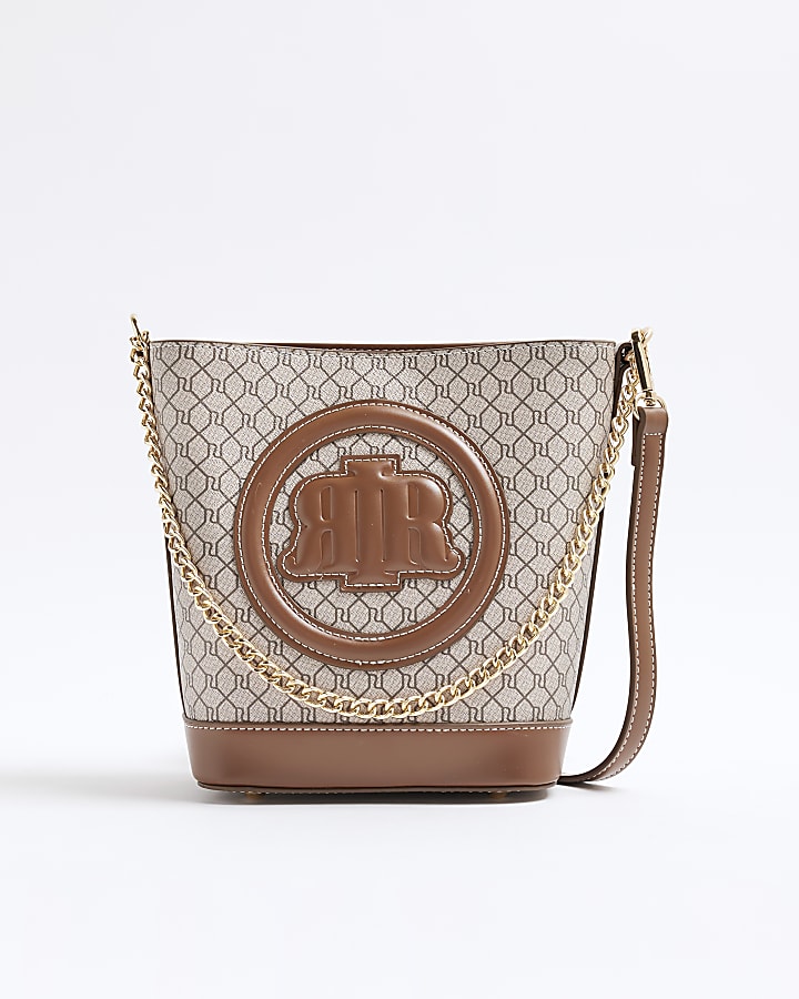 Brown Faux Leather Chain Cross Body Bag