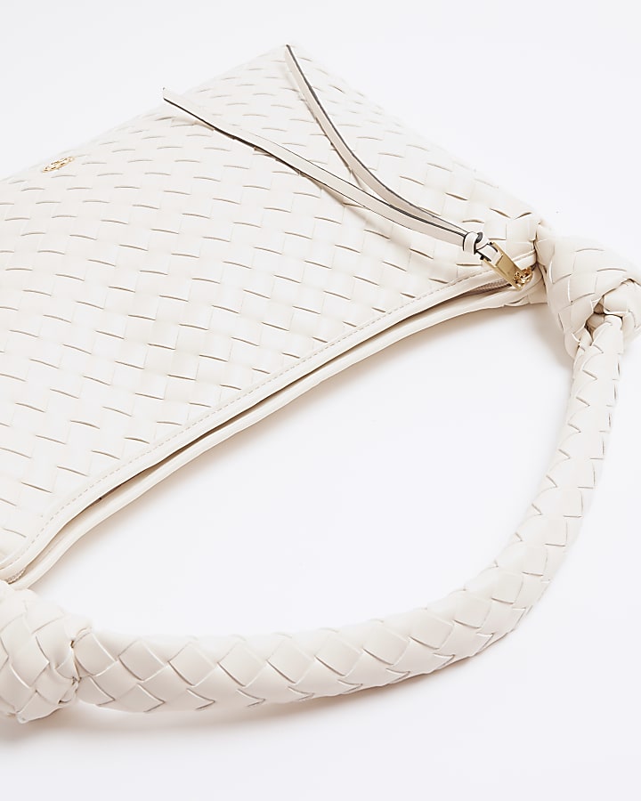 Cream Knot Handle Woven Shoulder Bag