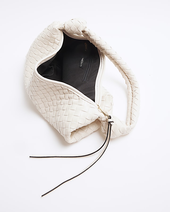 Cream Knot Handle Woven Shoulder Bag