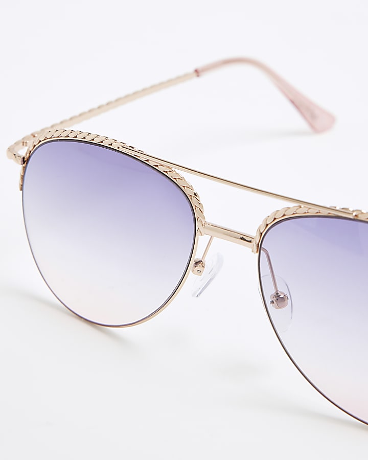 Rose Gold Metal Aviator Twist Sunglasses