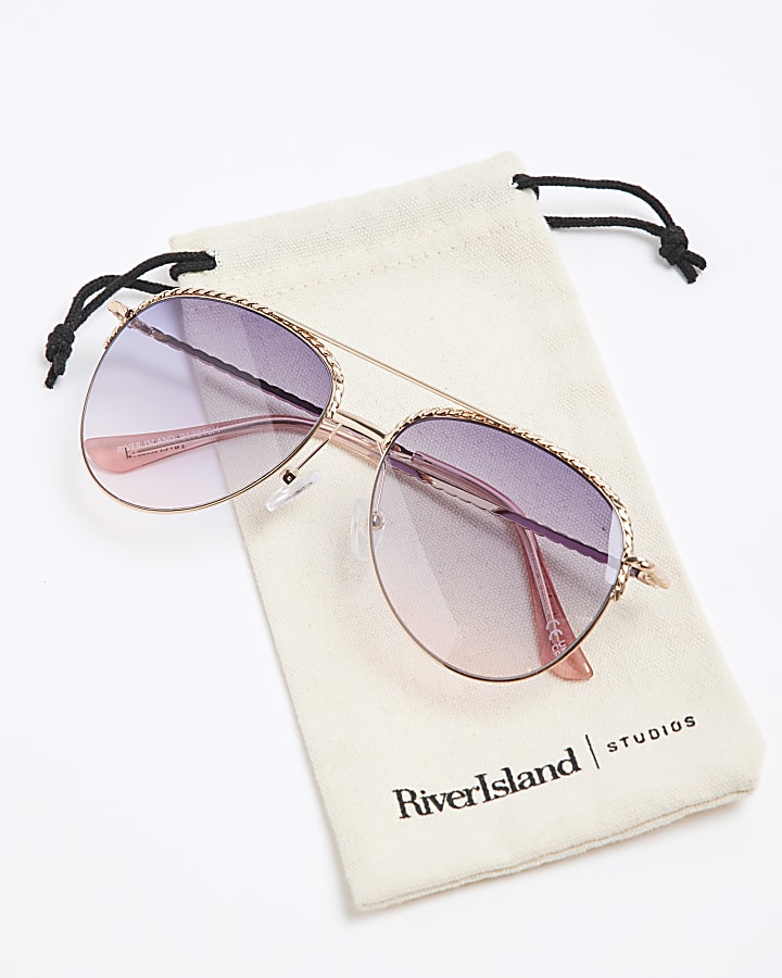 Rose Gold Metal Aviator Twist Sunglasses