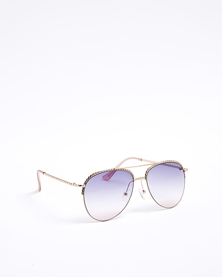 Rose Gold Metal Aviator Twist Sunglasses