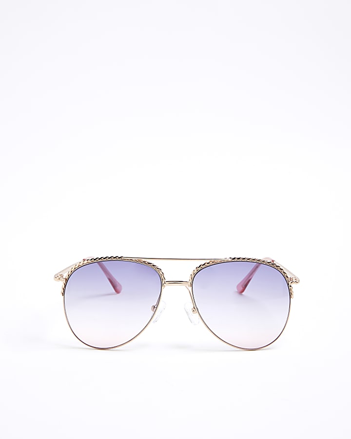 Rose Gold Metal Aviator Twist Sunglasses