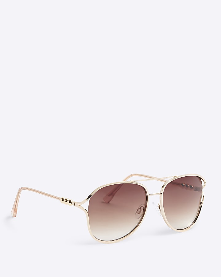 Brown Beaded Aviator Sunglasses