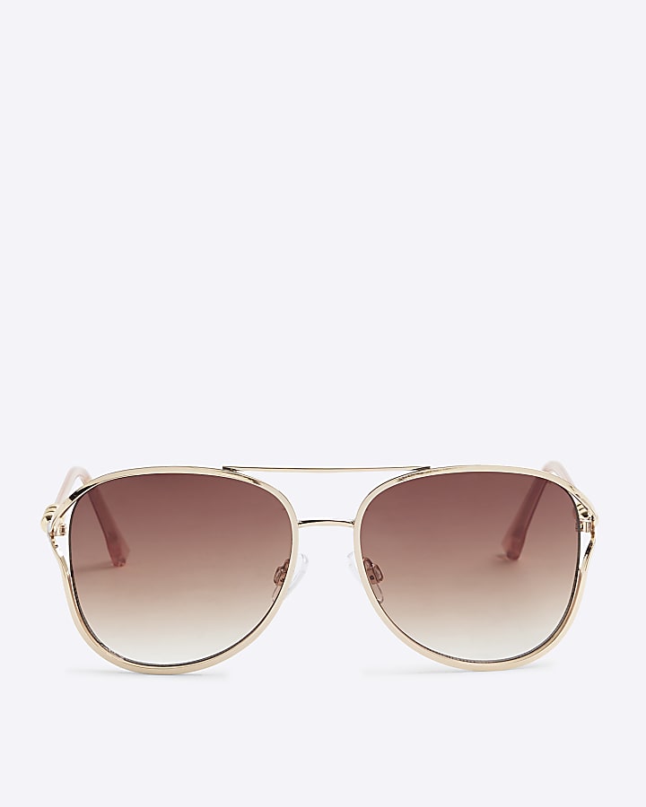 Brown Beaded Aviator Sunglasses