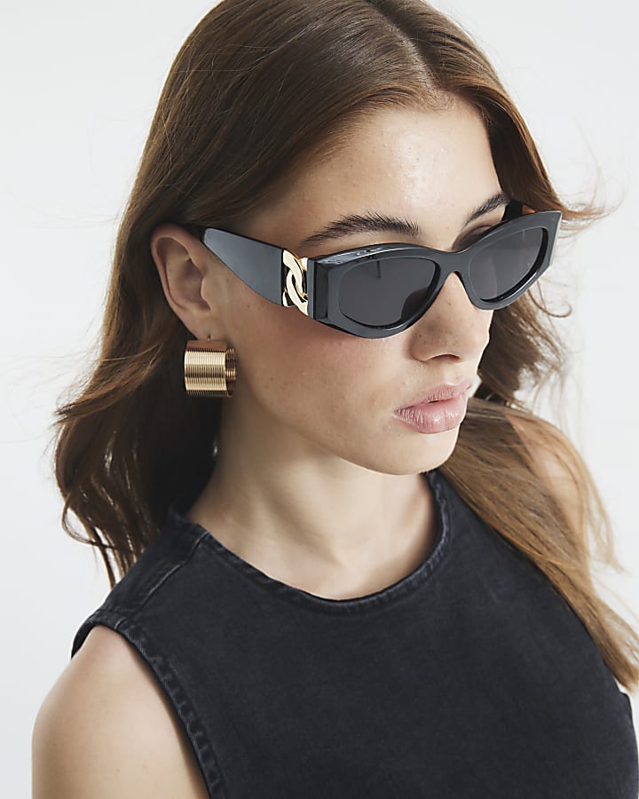 Black Cat Eye Slim Chain Sunglasses