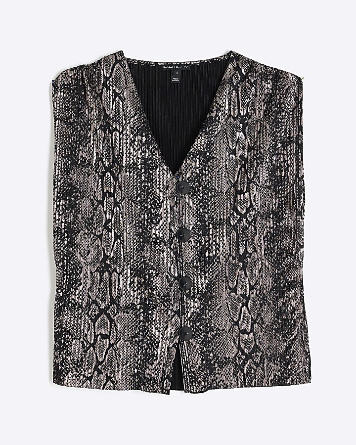 Petite Black Metallic Snake Plisse Waistcoat