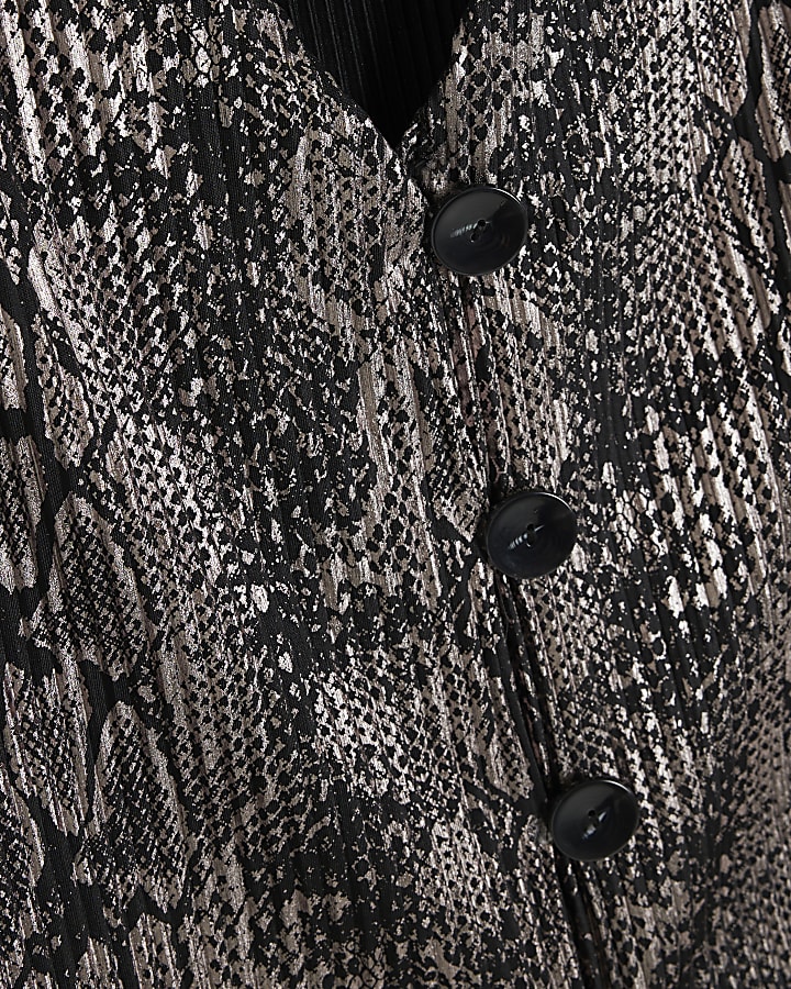 Petite Black Metallic Snake Plisse Waistcoat