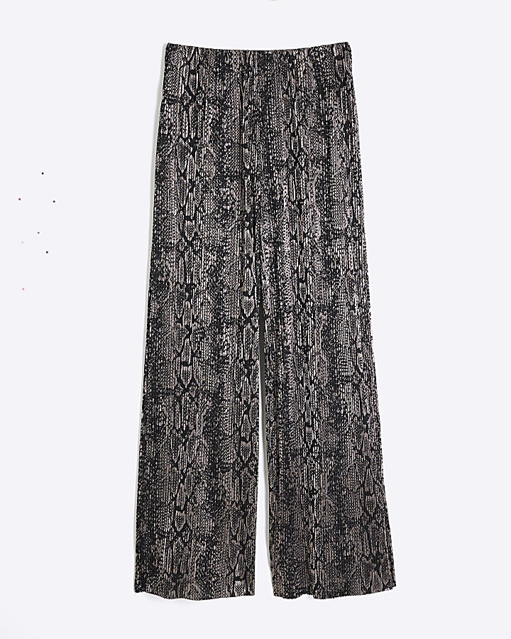 Petite Black Metallic Snake Plisse Trousers