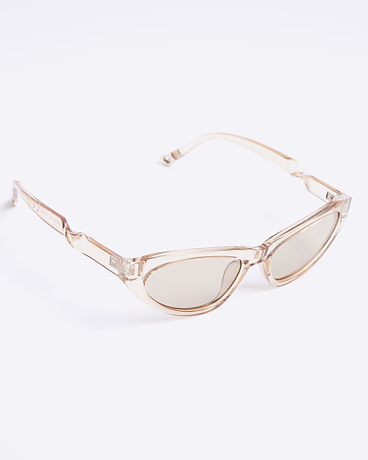 Beige Twist Slim Cat Eye Sunglasses