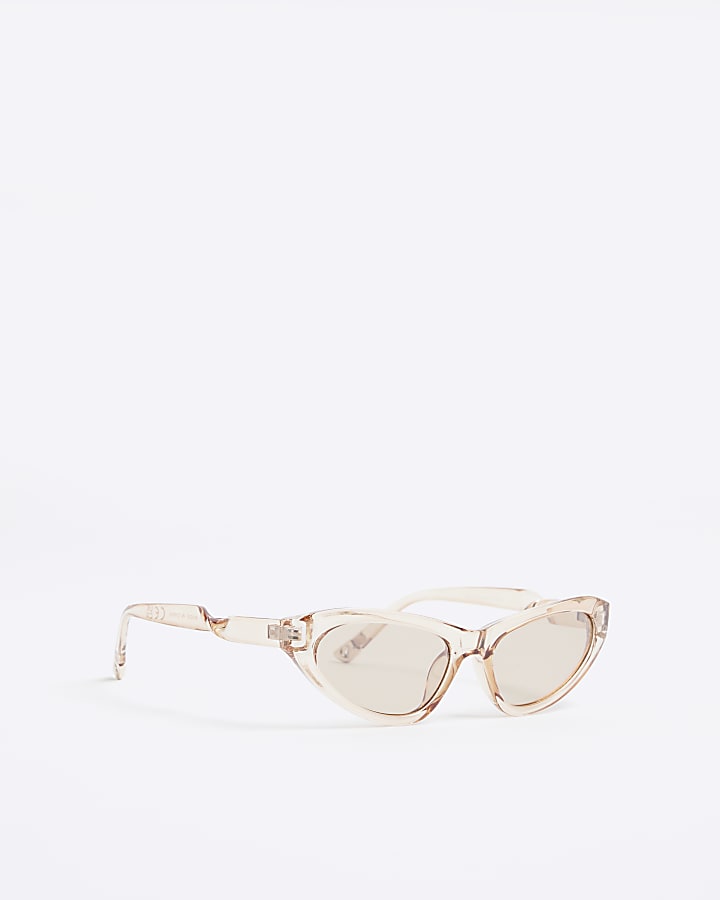 Beige Twist Slim Cat Eye Sunglasses