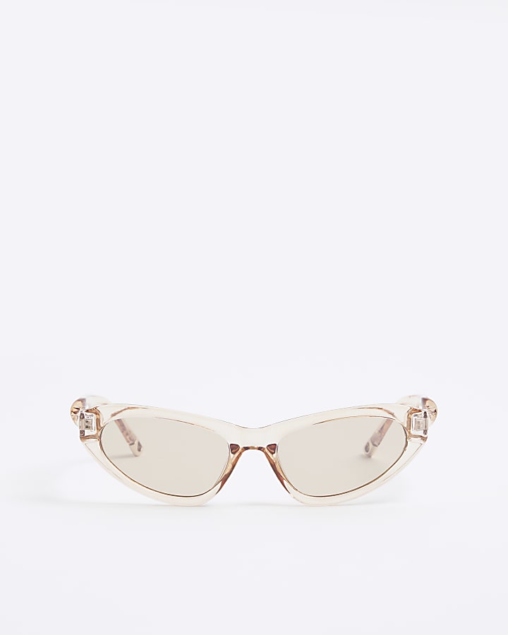 Beige Twist Slim Cat Eye Sunglasses