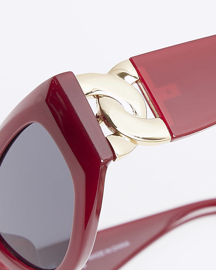 Red Cat Eye Slim Chain Sunglasses