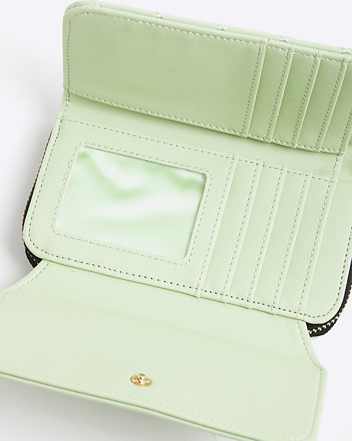 Green Embossed Flap Zip Around Purse