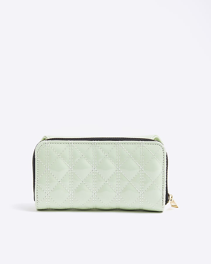 Green Embossed Flap Zip Around Purse