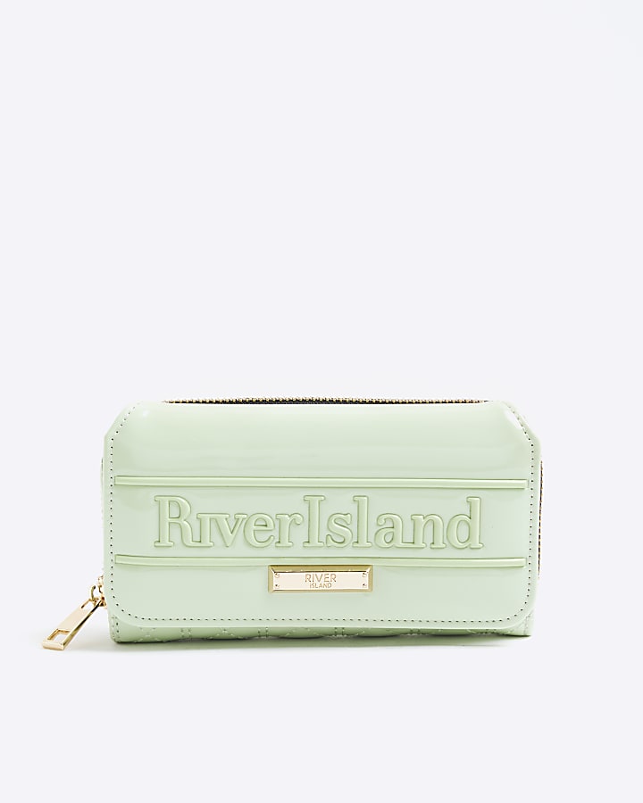 Green Embossed Flap Zip Around Purse