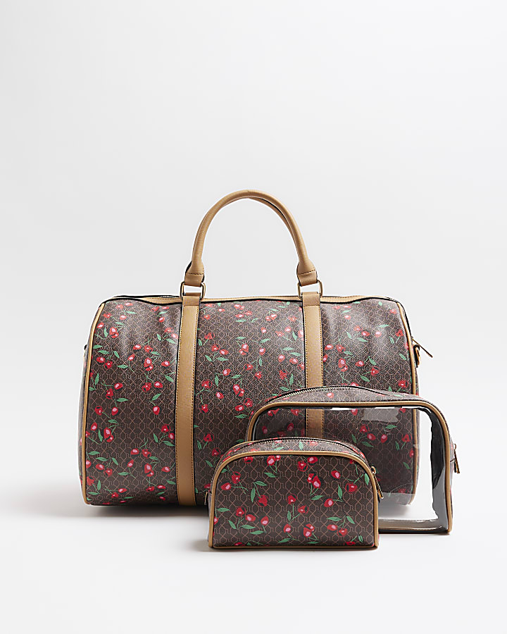 Brown Cherry Holdall Weekend Bag Bundle