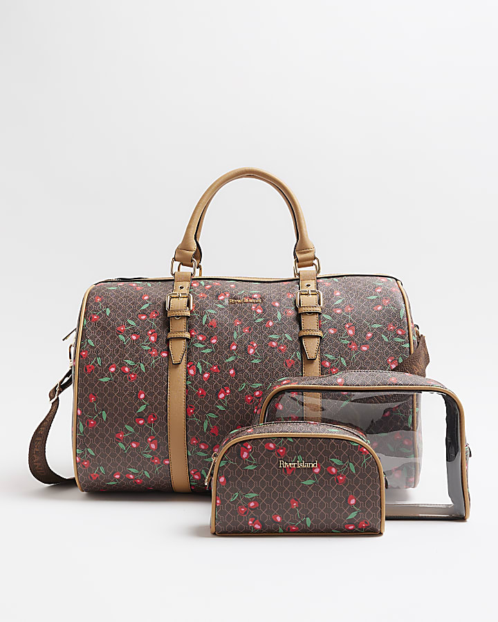 Brown Cherry Holdall Weekend Bag Bundle