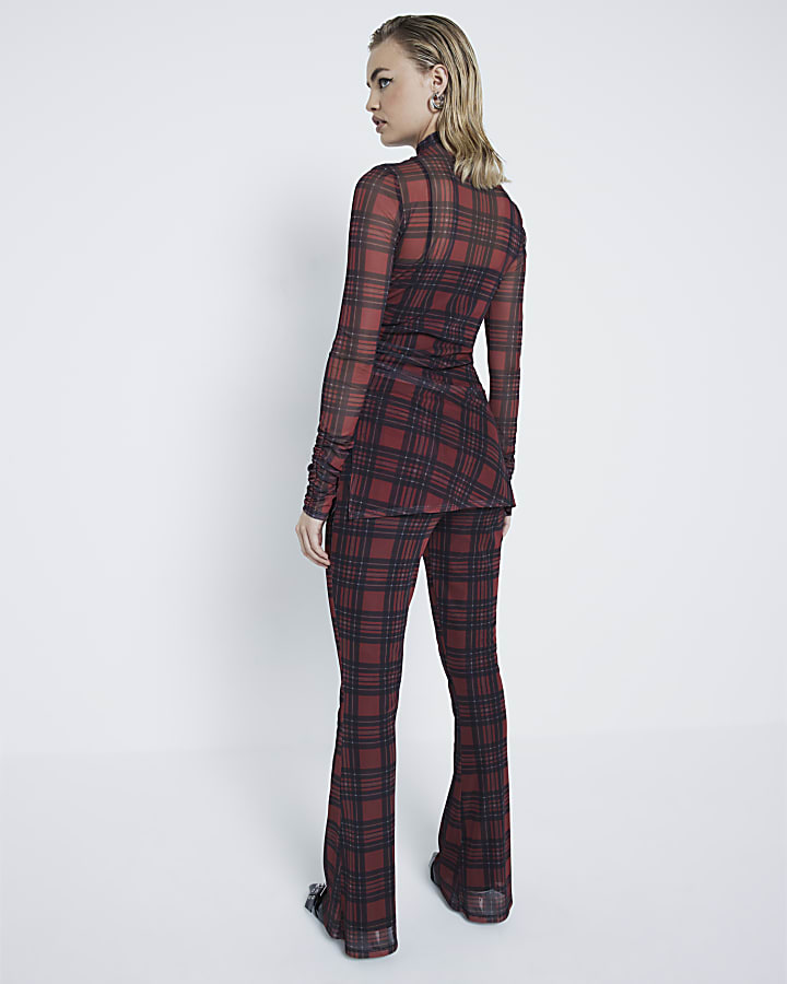 Red Check Mesh Wide leg trousers