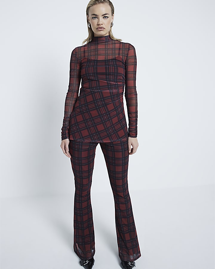 Red Check Mesh Wide leg trousers