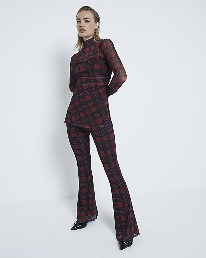 Red Check Mesh Wide leg trousers