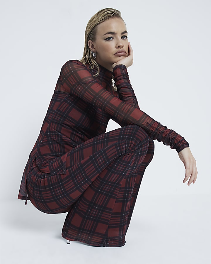 Red Check Mesh Wide leg trousers