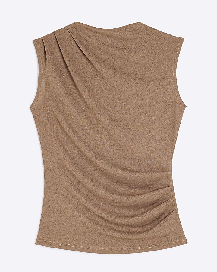 Brown Drape Ruched Tank Top